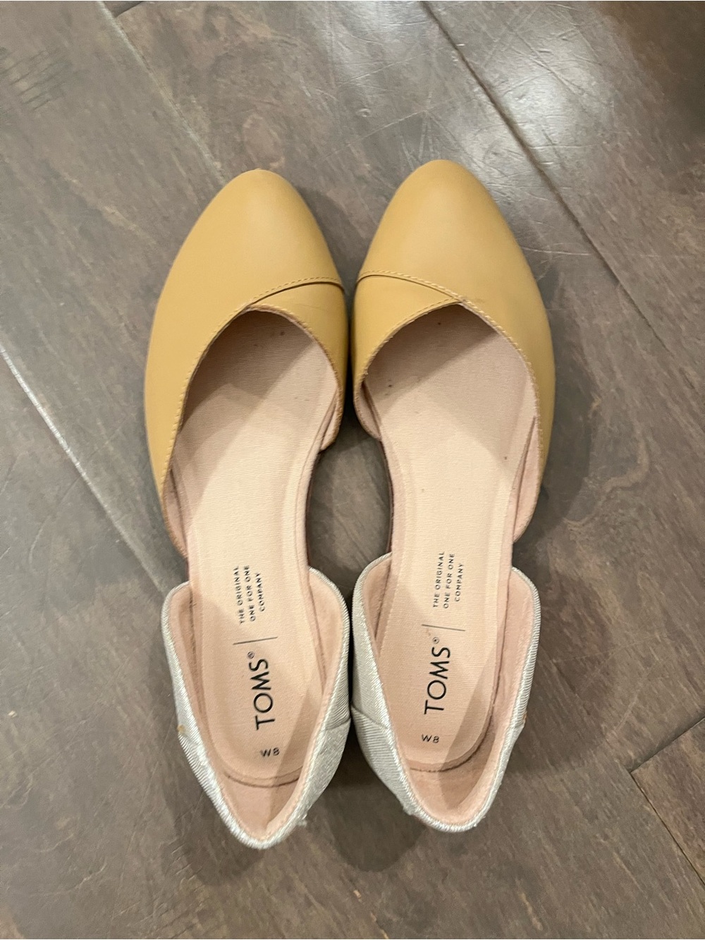 TOMS Women's D'Orsay Flats in Honey leather and sparkle woven back